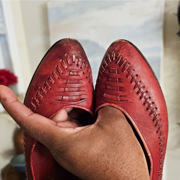 VTG Candie's Red Retro Oxford Huarache Leather Slip-On Flats Sz 8M – Rustic Wove - Picture 2 of 15